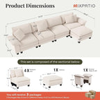 157-Inch L Shaped Sectional Sofa with Cloud Cushions, Deep Seat Modular Couch Set w/ 5 Seats & 1 Ottomans, Plush Chenille & Corduroy Upholstery for Living Room, Apartment - Beige