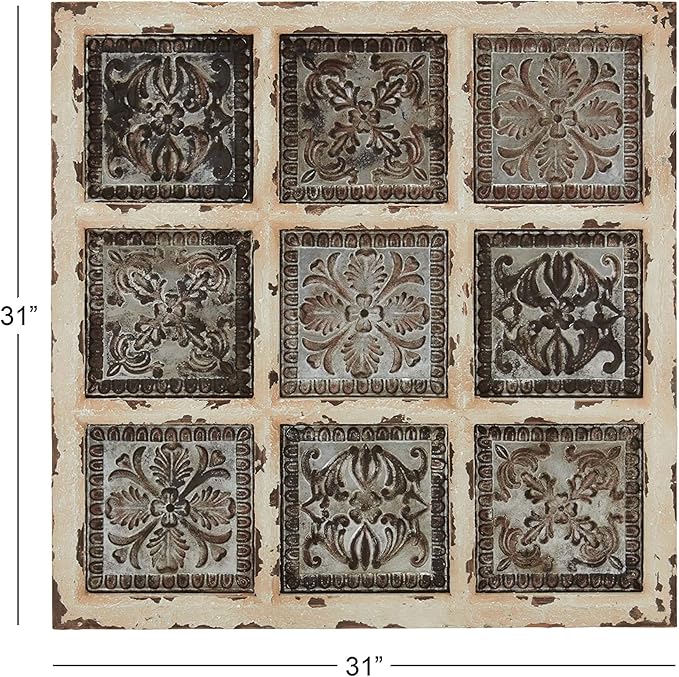 Deco 79 Metal Scroll Home Wall Decor Wall Sculpture with Embossed Details, Wall Art 31" x 2" x 31", White