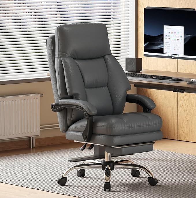 Home Office Desk Chair, 90°-160° Reclining, High Back Executive OfficeChair 400LBS with Footrest, Ergonomic Scratch-Resistant Faux Leather Computer Gaming Chair with Lumbar Support