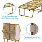 Mjkone Folding Bed with 5" Memory Foam Mattress & Upgraded 75x45 Frame Single Portable Guest Bed, Space-Saving Design, Lockable Wheels for Easy Moving, Quick Assembly & Compact Storage-Gold