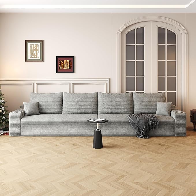 140.2" Cloud Modular Gray Sofa, 4-Seater Upholstered Couches for Living Room, Modern Minimalist Deep Seat Boneless Couch, No Assembly Required, Plush Corduroy Fabric