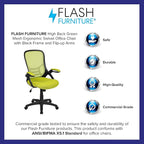 Flash Furniture Porter Mesh High Back Ergonomic Swivel Office Chair with Lumbar Support, Flip-Up Arms, Tilt Lock/Tilt Tension, Height Adjustable, Black/Green Frame