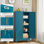 Bathroom Storage Cabinet Freestanding, 61" Tall Metal Cabinets with Doors and Shelves, Blue Metal Pantry Cabinet for Kitchen, Living Room, Home Office