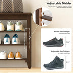 Shoe Bench Storage Rubberwood, Entryway Bench with 3-Tiers Height Adjustable, Shoe Rack Front Door Entrance Organizer for Hallway Living Room, Mudrooms, Walnut,39.4"