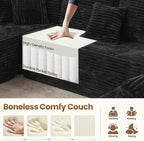 Cloud Sectional Couch with Loveseat, Boneless U-Shaped Cloud Couch with Deep Seat, Soft Plush Modern Minimalist Sofa, Assembly Free Modular Floor Sofa for Office Living Room Apartment, Black