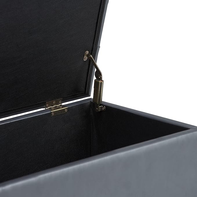 SIMPLIHOME Sienna 33 inch Wide Transitional Rectangle Storage Ottoman Bench in Stone Grey Vegan Faux Leather, Assembled, For the Living Room, Entryway and Family Room