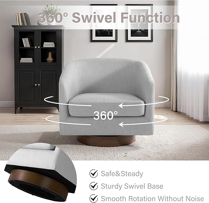 Lumibee Swivel Accent Chair, Chenille Fabric Swivel Barrel Chair for Living Room, Modern Comfy Upholstered Round Armchair Single Sofa Chair for Bedroom, Club-Cool Gray