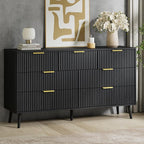 LYNSOM Fluted Dresser and Nightstand Sets 4 Piece, 2-Drawer Nightstands and 5/6 Drawers Dresser, Wood Bedroom Furniture Set for Home, Bedroom, Hallway, Black
