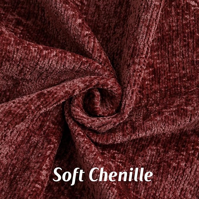 FUTEI Burgundy Chenille Throw Pillow Covers 26x26 Inch Set of 2,Soft Cozy Bound Edge Design Euro Pillow Sham,Home Decor for Couch Bed Living Room