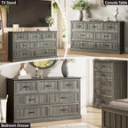 Farmhouse 7 Drawer Dresser for Bedroom, 55 Inch Wide Modern Grey Dresser TV Stand with Large Drawers & Bar Handles, Rustic Wood Chest of Drawers for Bedroom, Living Room
