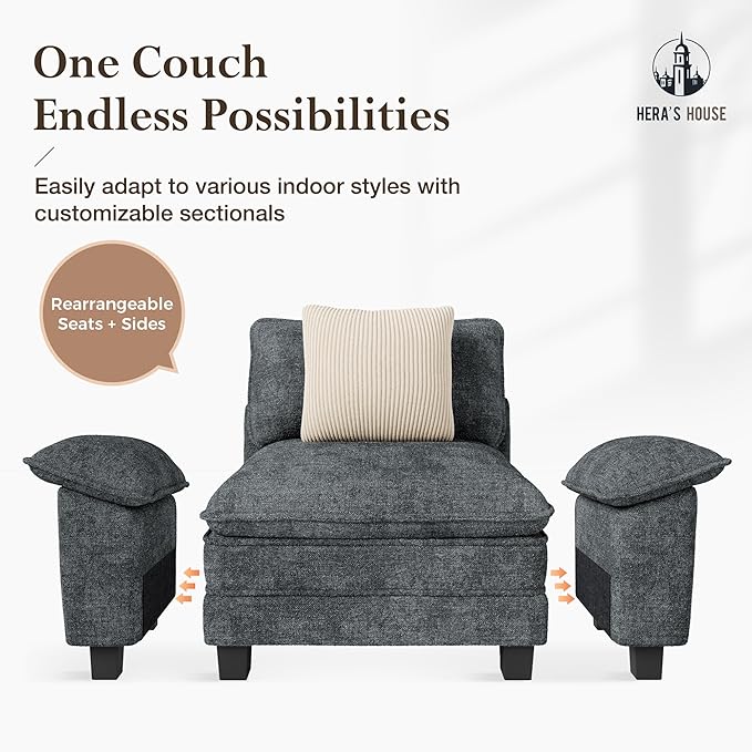 HERA'S HOUSE 158" Modular Sectional Sofa, Oversized Couches for Living Room, Comfy Cloud Couch 4-Seater Deep Seat Sofa with Throw Pillow, Chenille Blue