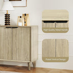 Fluted Cabinet with Storage, Buffet Sideborad with 4 Doors, Kitchen Buffet Storage Accent Cabinet with Adjustable Shelves for Living Room, Entry, Hallway, Natural