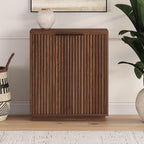 Henn&Hart 28" Fluted Wooden Accent Cabinet, Modern Ribbed Sideboard Buffet Cabinet with 2 Doors and an Adjustable Shelf for Living Room, Dining Room, Bedroom or Entryway, Satin Walnut