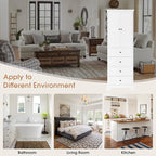 P PURLOVE Bathroom Storage Cabinet with 2 Doors and 4 Drawers,Tall Bathroom Cabinet Standing,Wood Freestanding Bathroom Cabinet for Kitchen,Living Room,White