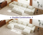 Hobestluk 152" Cloud Modular Sectional Couch 4-Seater Sofa with Ottomans U Shaped Couch Deep Seat Sofa with Removable Cover for Living Room (Beige, 4-Seater Sofa with Two Ottomans)