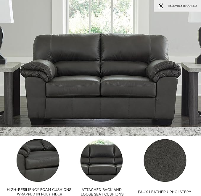 Signature Design by Ashley Bladen Faux Leather Loveseat, Gray