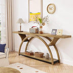Tribesigns 70.87" Console Table with Storage Shelf, Narrow Long Sofa Table Behind Couch Table, 2-Tier Rustic Entryway Table with Half Moon Frame for Hallway Living Room, Gray & Black (Light Brown)