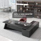 L Shape Executive Desk with Drawers – Modern Large Office Desk for Home Office, Spacious Computer Workstation with Storage Cabinets, Black Finish (Black/Left, 87" L * 63" W * 30" H)