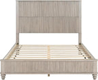 Queen Size Solid Wood Platform Bed Frame, Solid Wood Bed with 63.58" Headboard, Solid Wood Leg/No Box Spring Needed/Noise Free/Beige