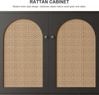 Rattan Storage Cabinet, 2-Door Boho Sideboard in Black, Adjustable Shelf, Elegant Rattan Buffet Cabinet with Storage for Stylish Home Organization 31.5" Black