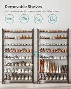 SONGMICS Shoe Rack, 8-Tier Shoe Organizer, Metal Rack for Garage, Set of 2, 4-Tier Stackable Shelf, with Adjustable Flat or Angled Shelves, 32-40 Pairs, Bronze ULMR08A