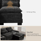 U Shaped Sectional Sofa with Storage Console, Cup Holders & USB Ports, Small Modular Cloud Couch with Deep Seats, Modern Comfy Living Room Sofa for Apartment, Chenille Black