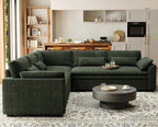 Belffin Large Modular Sectional Sofa with Double 61" Loveseat, Corduroy Corner Couch with 9" Soft Dual-Layer Seats Cushion for Living Room, Apartment, Small Sapce, Green