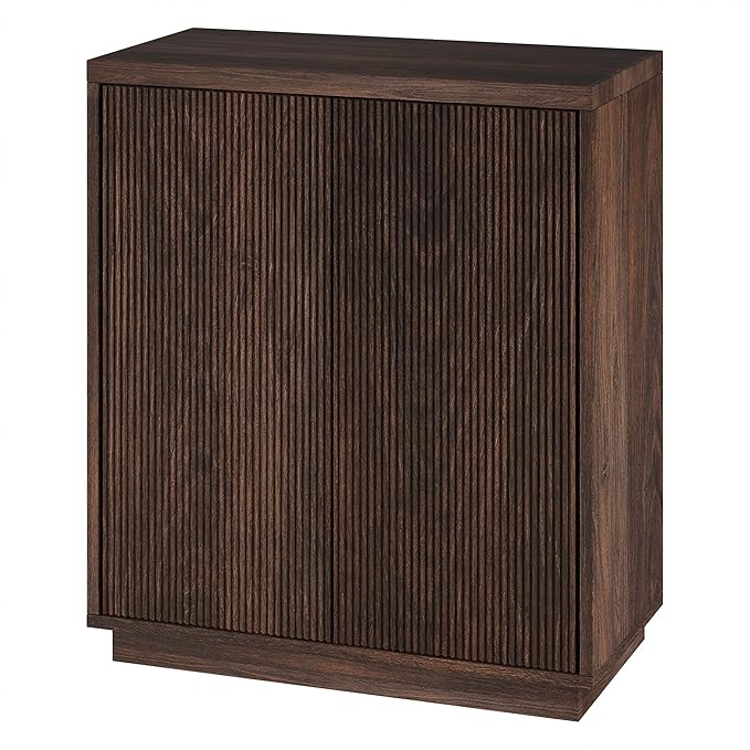 Henn&Hart 28" Fluted Wooden Accent Cabinet, Modern Ribbed Sideboard Buffet Cabinet with 2 Doors and an Adjustable Shelf for Living Room, Dining Room, Bedroom or Entryway, Alder Brown