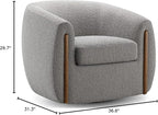CHERS Aspen Swivel Accent Chair with Wood Accents, Bouclé Upholstered Armchair for Living Room, 360° Swivel Barrel Chair with High-Density Cozy Foam Cushioning, Modern Design, Gray