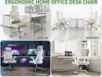Office Chair - Ergonomic Desk Chair with Adjustable Headrest Lumbar Support Computer Chair - Mesh Comfy Chairs with Flip-up Armrests - Big and Tall Gaming Chairs for Adults Home Office(Beige)