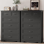 Dresser for Bedroom with 6 Drawers, 49" Tall Wood Chest of Drawers with Deep Drawers & Mental Handle, Modern Dresser TV Stand, Wooden Closet Storage Organizer for Living Room, Hallway, Entryway, Black