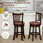 COSTWAY 26" Counter Height Stools Set of 4, Swivel High-Top Chairs with Backrest & Faux Leather Padded Seat, Rubber Wood Counter Barstools with Footrest for Kitchen, Dining Room, Pub (4,26'')