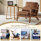 VINGLI Solid Wood Wide Armrests Accent Chair,Upholstered Mid Century Modern Chair with Pillow,Comfy Reading Chair Farmhouse Arm Chair,Chairs Living Room,Bedroom,Guest Room,Suede,Rustic