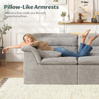 88" Sofa with Deep Seats Oversize, 3 Seater Cloud Couches, Upholstered Corduroy Couch for Living Room Bedroom, No Assembly Required, Light Gray
