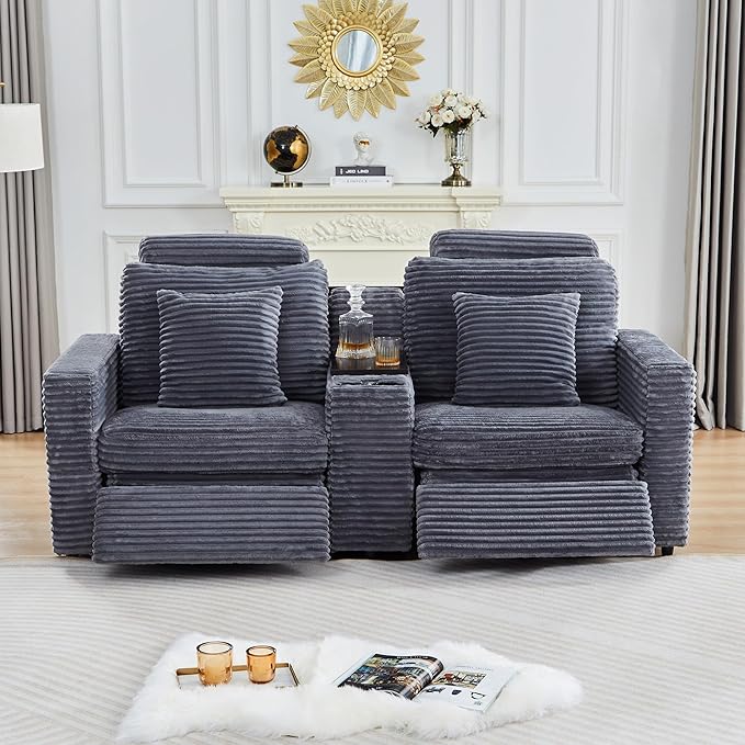 ORRD Modern Armless Power Recliner Sofa Seat for Modular Sectional Couch for Living Room-Blue Grey