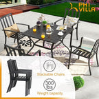 PHI VILLA 2 Pcs Patio Metal Dining Chairs, Outdoor Wroght Iron Seating Dining Chairs, Stackable Bistro Chair for Garden, Backyard, Lawn, Supports 300 lbs