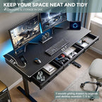55x22 Inch Electric Standing Desk with One-Piece Desktop, Adjustable Height Computer Desk with 3 Storage Drawers & Power Outlets, Sit to Stand Up, Gaming Table for Home Office and Study, Black