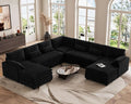 Belffin Large Modular Sectional Sofa with Double Deep Chaise and Loveseat, Corduroy U Shape Couch with 9" Soft Dual-Layer 9 Seats Cushion for Living Room, Apartment, Black
