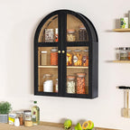 Arched Bathroom Wall Cabinet, Arch Medicine Cabinet Wall Mounted with Acrylic Doors, Wall Over The Toilet Storage Cabinet with Adjustable Shelves for Laundry Room, Kitchen (Black)