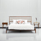 NTC Ruby Wooden Bed Frame with Headboard, Crafted from Walnut, Rubber Wood with Silent Slats and Wood Central Supports, 1000 Lb Capacity, Effortless Assembly, Queen - Dark Walnut