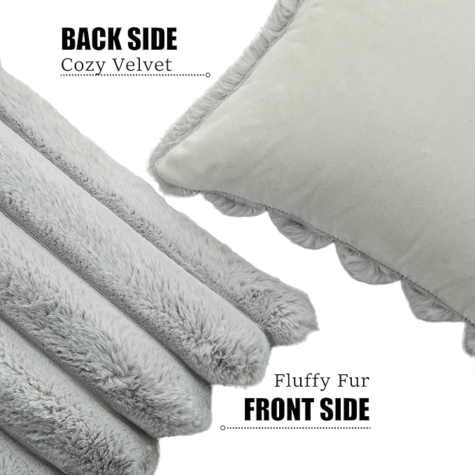 Neelvin Grey Faux Fur Cozy Soft Striped Decorative Throw Pillow Covers 20x20 inch Set of 2,Velvet Pillowcase Cushion Case for Sofa Couch