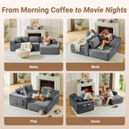 108" Boneless Couch, Cloud Couch Modular Sectional Sofa with Deeper Seat, L-Shaped Sofa with 4 Storage Pockets, Comfy Corduroy Couches for Living Room (Right Facing Chaise, Grey)