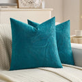 FUTEI Teal Velvet Throw Pillow Covers 20x20 Inch Set of 2,Soft Embossed Leaf-Relief Textured Cushion Cases,Natural Home Decor for Couch Living Room