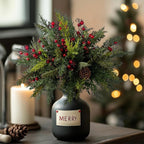 10PCS Artificial Pine Branches with Red Berry Pine Cones Artificial Needles Branches Greenery Stems Fake Greenery Floral Arrangements