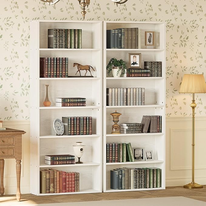 IRONCK Bookshelves and Bookcases Set of 2 Floor Standing 6 Tiers Display Storage Shelves 70 in Tall Bookcase Home Decor Furniture for Home Office, Living Room, Bed Room