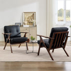 STHOUYN Black Leather Office Accent Chair Set of 2, Office Lounge Chair with Wooden Arms, Mid Century Modern Chair, Side Arm Chairs for Living Room, Comfy Guest Waiting Room Chairs (2, Black)