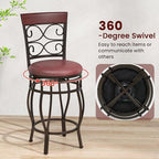 Giantex 26" Swivel Bar Stools Set of 2, Counter Height Bar Stools w/Back, Upholstered PU Leather Seat, Footrest, Max Load 330Lbs, Vintage Metal Barstools for Kitchen Island, Dining Room, Rustic Brown