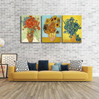 Wieco Art Large 3 Panels Canvas Prints of Vincent Van Gogh Paintings Reproduction Red Poppies and Daisies Sunflower Irises in Vase Canvas Wall Art for Living Room Home Office Decor