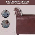 Lumibee Faux Leather Armchairs, Contemporary Accent Chairs Set of 2 with Nailhead Trims & Wood Legs for Living Room, Upholstered Comfy Arm Chairs for Office,Bedroom-Dark Red