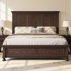 AMERLIFE Solid Wood Queen Bed Frame with 65.2" High Headboard, Traditional Platform Bed with Heavy Duty Slats, No Box Spring Needed, Easy Assembly, Dark Brown
